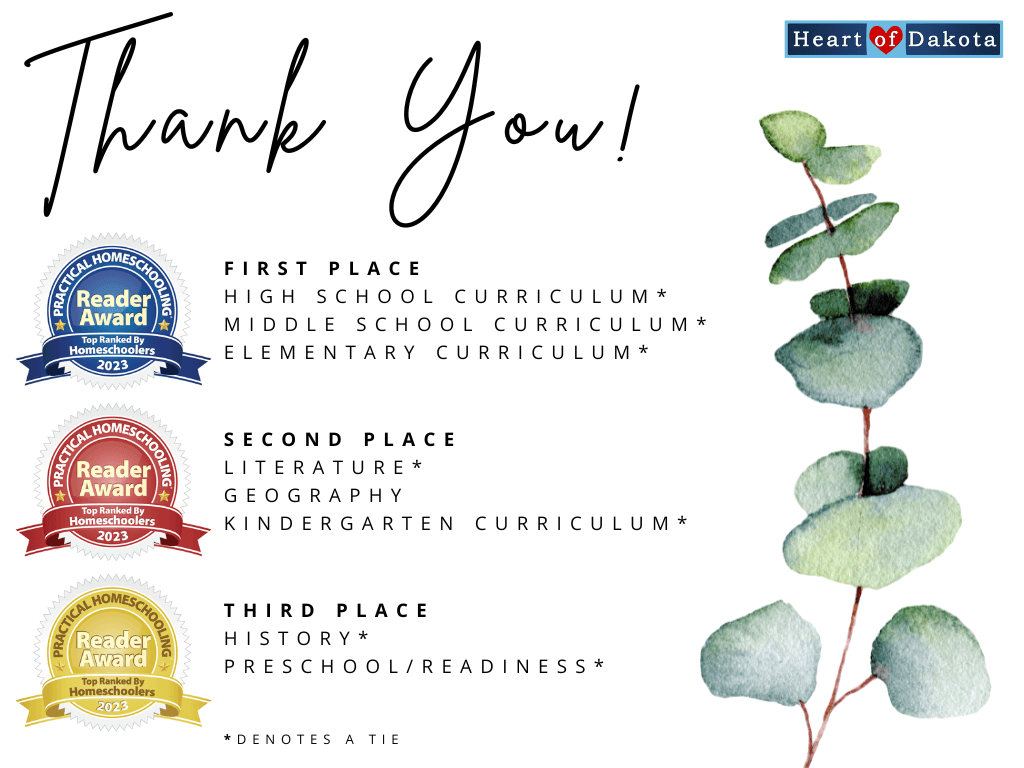 Heart of Dakota 2023 Practical Homeschooling Reader Awards winners